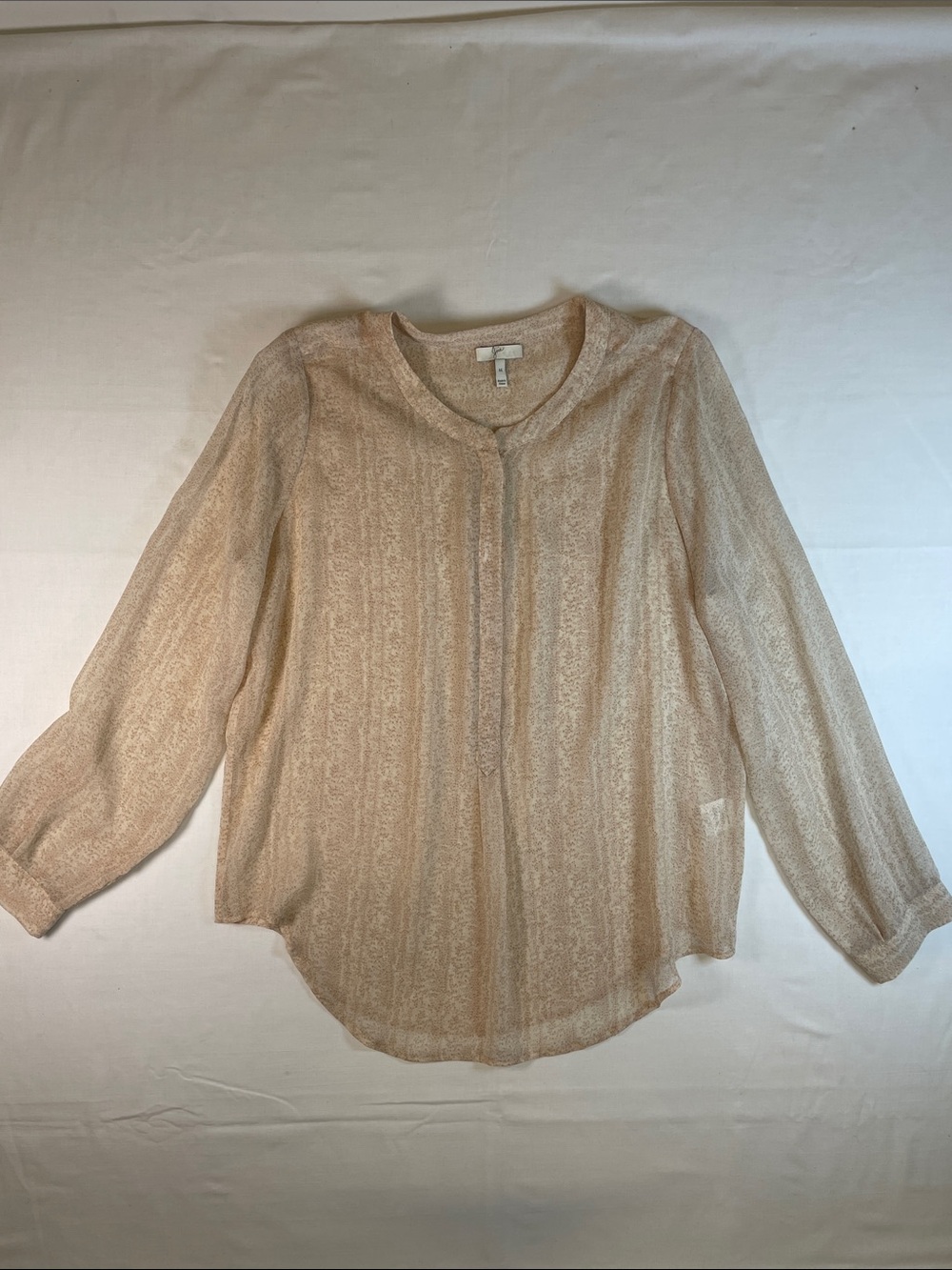 Joie Silk neutral pattern sheer SILK L/S button placket band collar M